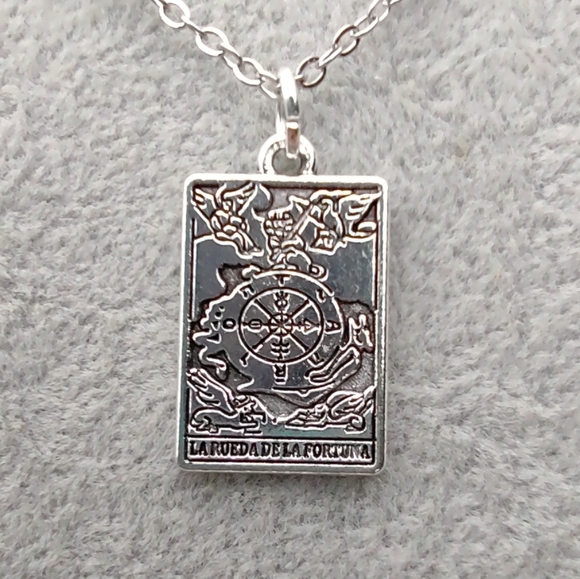 2/$10 Wheel Of Fortune Silver Tarot Pendant Necklace - Picture 1 of 4